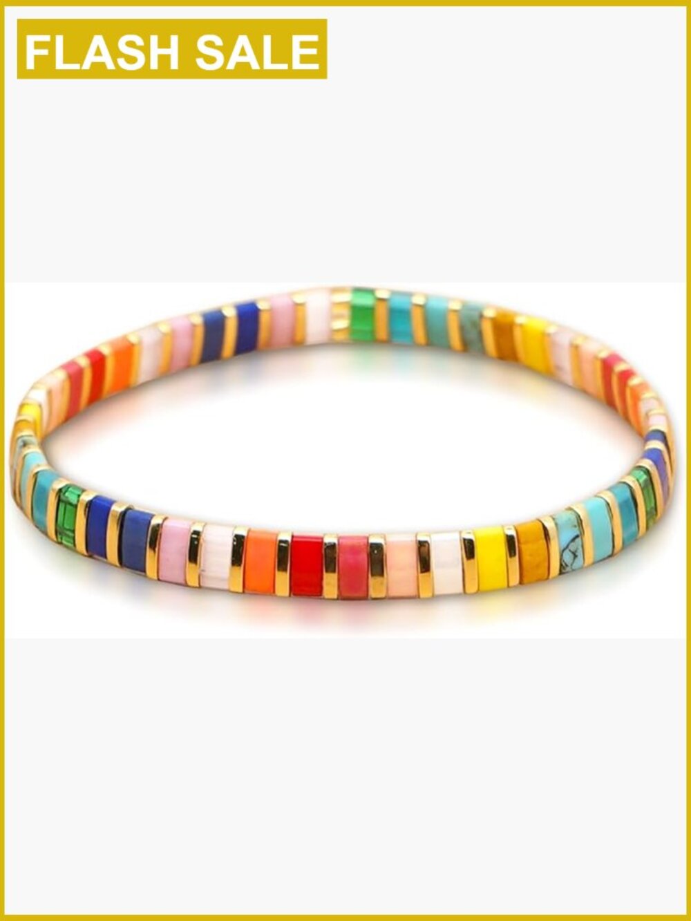 Flat Beaded Stretch Bracelets for Women Square Beads Handmade Stack Bracelet